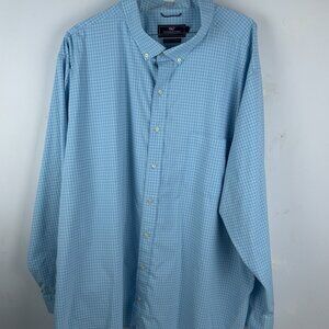 Vineyard Vines Performance Classic Fit  4XB Blue Gingham Check Long Sleeve Shirt